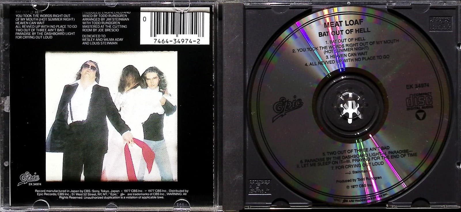 Vintage Meat Loaf CD Bat Out of Hell Epic EK 34974 Made in Japan 1977 Rock - Thumbnail 3