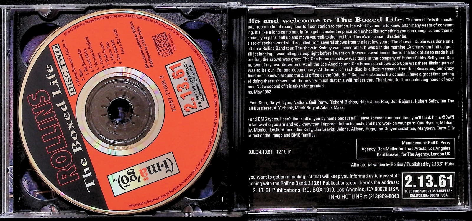 Vintage 1992 Henry Rollins CD The Boxed Life 2 Disc Spoken Word Imago USA - Thumbnail 3