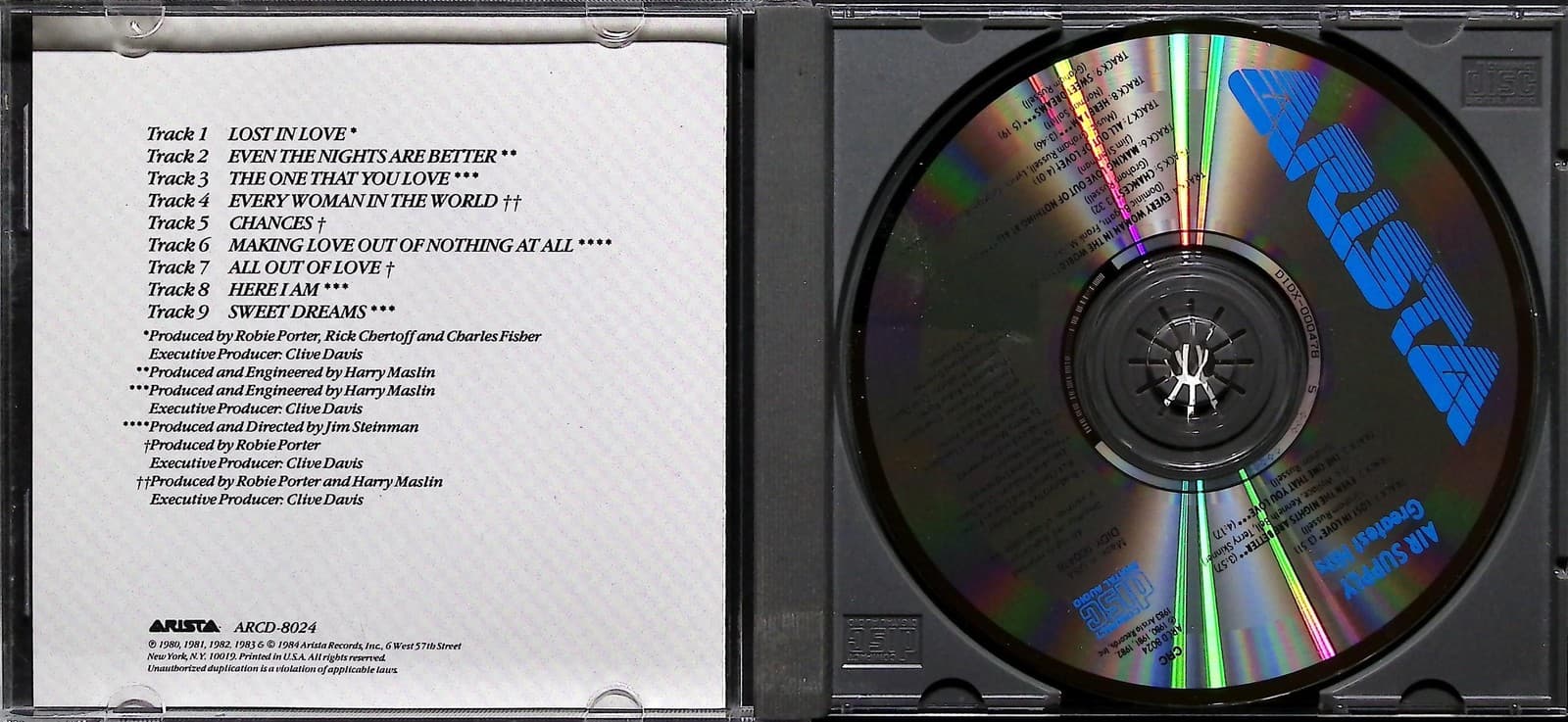 Air Supply CD Greatest Hits Soft Rock Pop Arista Compilation 1983 80s Music - Thumbnail 4