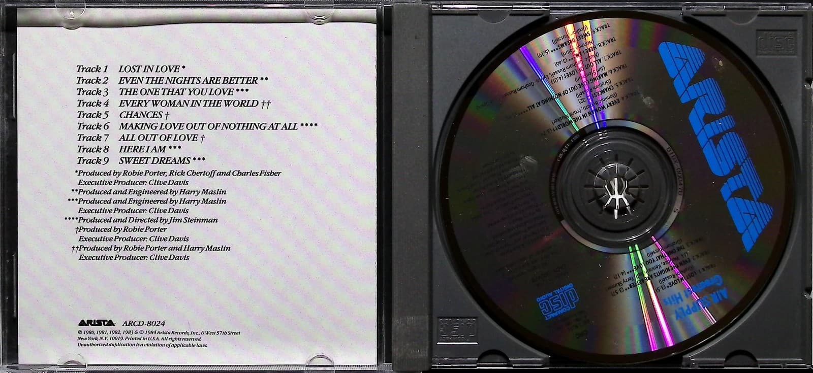 Air Supply CD Greatest Hits Soft Rock Pop Arista Compilation 1983 80s Music - Thumbnail 3