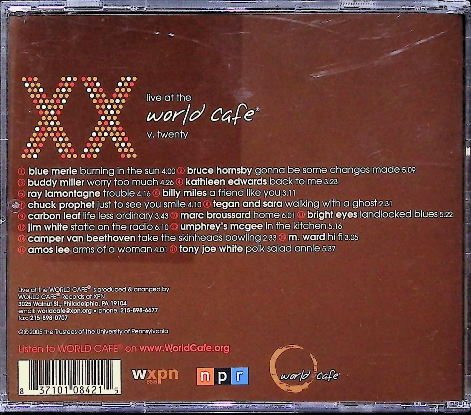 Vintage 2005 Various Artists CD XX Live At The World Cafe V Twenty Rock Brown - Thumbnail 4