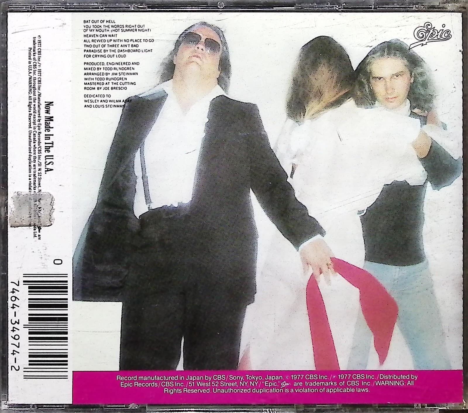 Vintage Meat Loaf CD Bat Out of Hell Epic EK 34974 Made in Japan 1977 Rock - Thumbnail 2