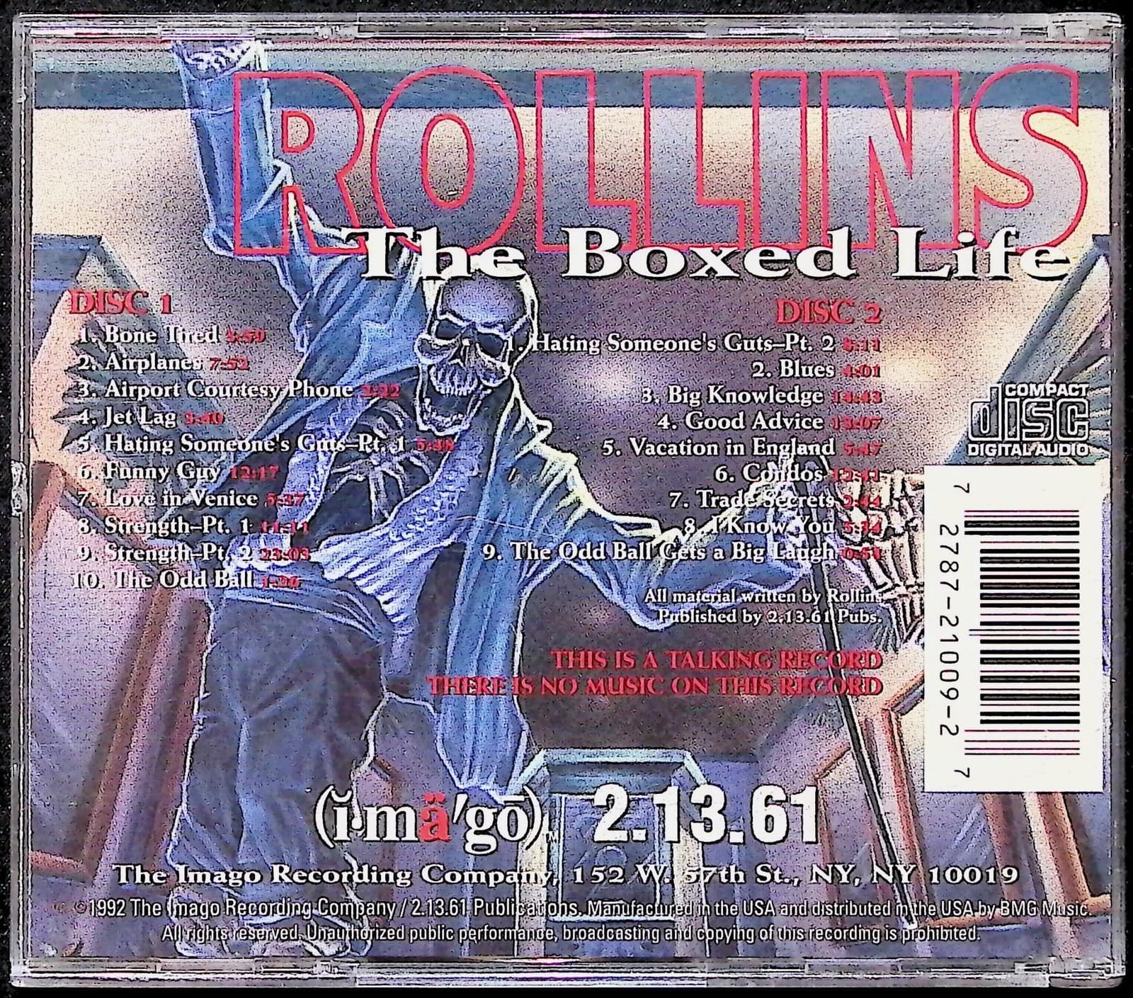 Vintage 1992 Henry Rollins CD The Boxed Life 2 Disc Spoken Word Imago USA - Thumbnail 5