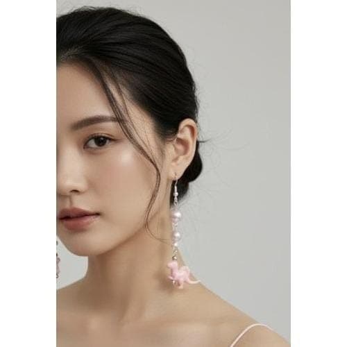 Pink Dinosaur Earrings Dangle Drop Funky Kawaii Novelty Jewelry Handmade - Thumbnail 4