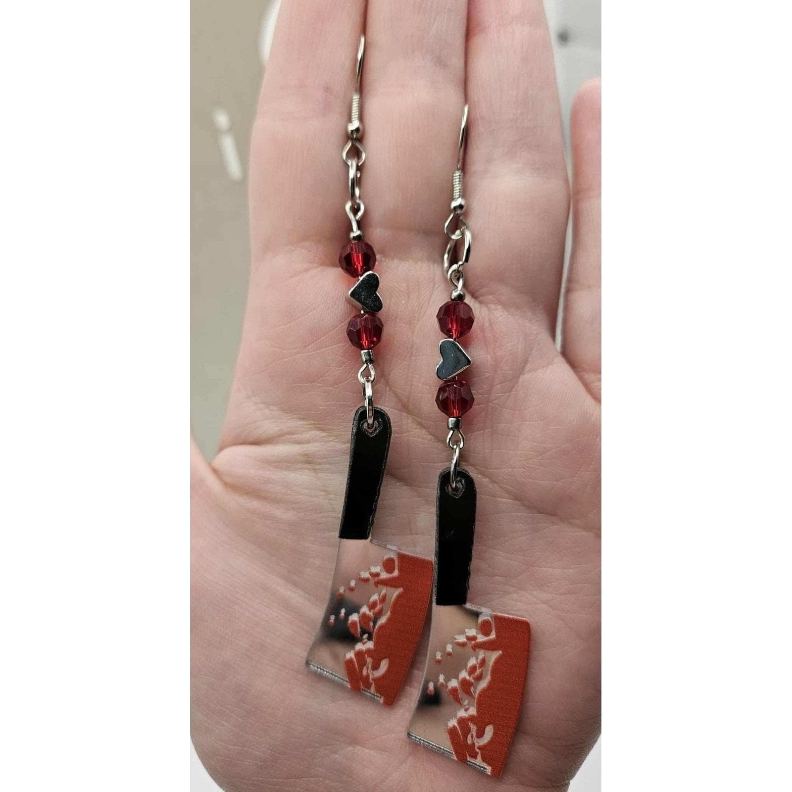 Bloody Knife Cleaver Dangle Earrings Horror Goth Emo Punk Jewelry Handmade - Thumbnail 3