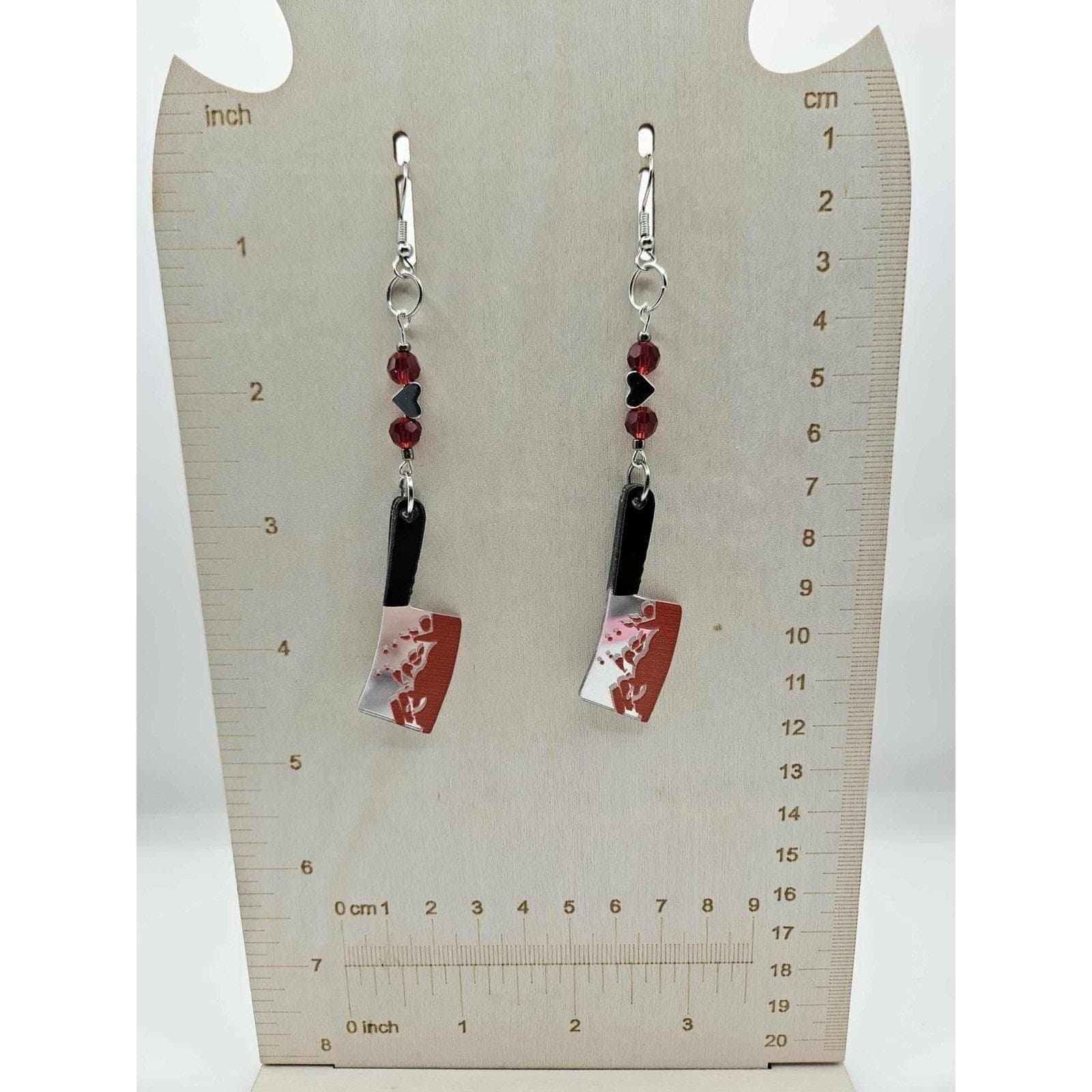 Bloody Knife Cleaver Dangle Earrings Horror Goth Emo Punk Jewelry Handmade - Thumbnail 2