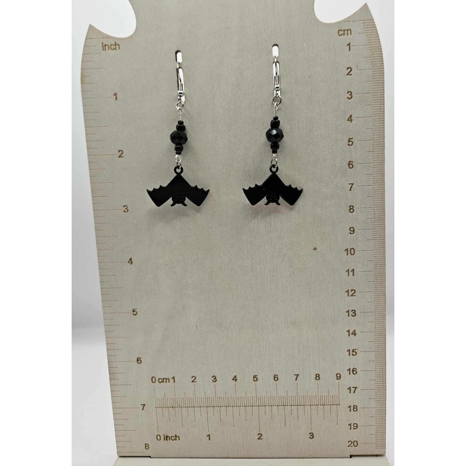 Black Bat Dangle Earrings Halloween Costume Jewelry Accessories Handmade - Thumbnail 2