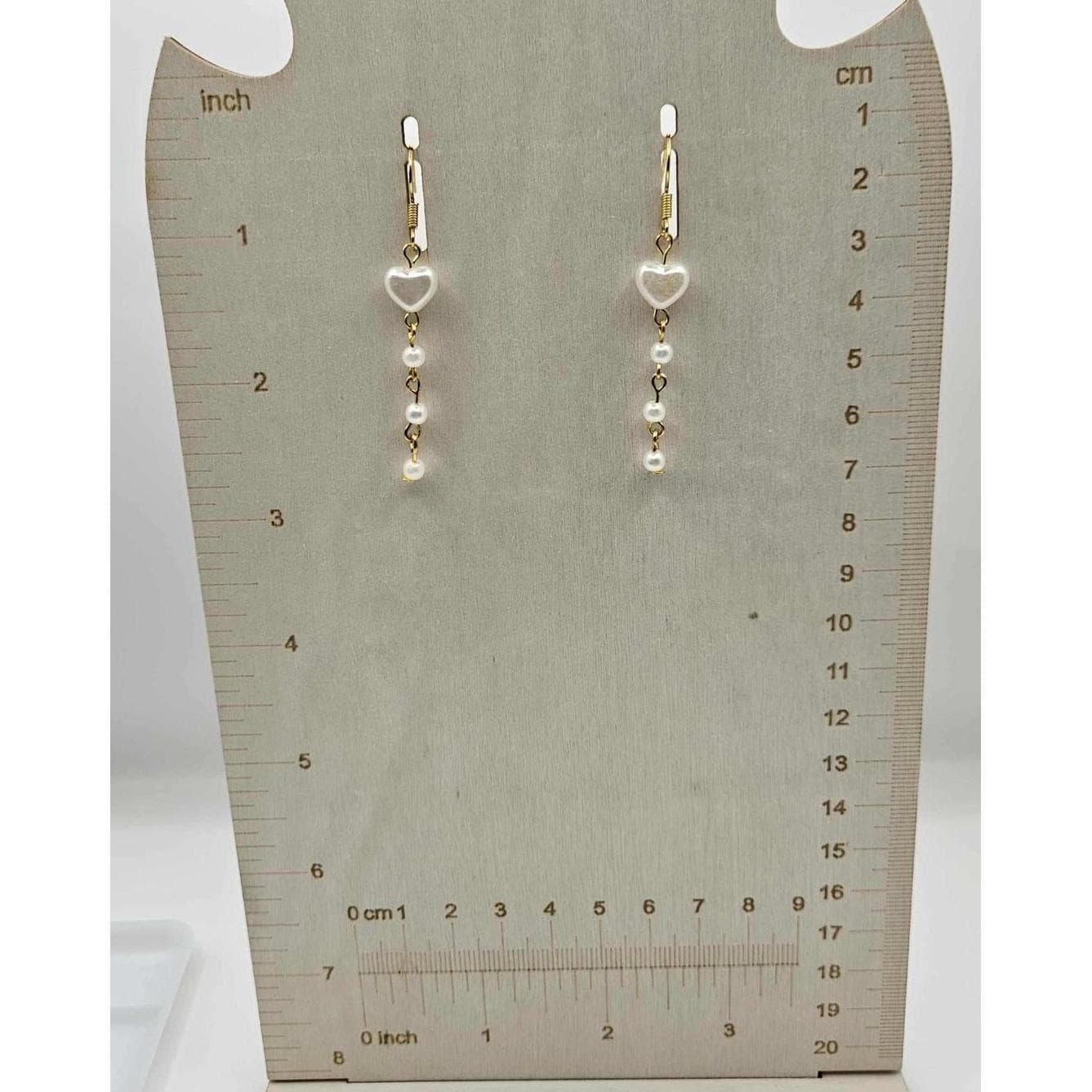 Heart Pearl Dangle Earrings Gold Tone Drop Earrings Jewelry Handmade - Thumbnail 2