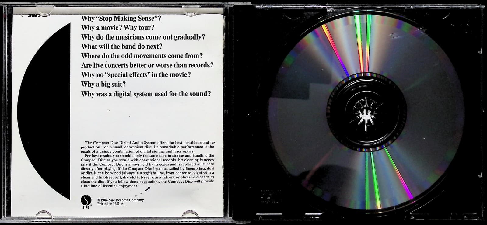 Vintage 1984 Talking Heads CD Stop Making Sense New Wave Album Sire USA Rock - Thumbnail 2