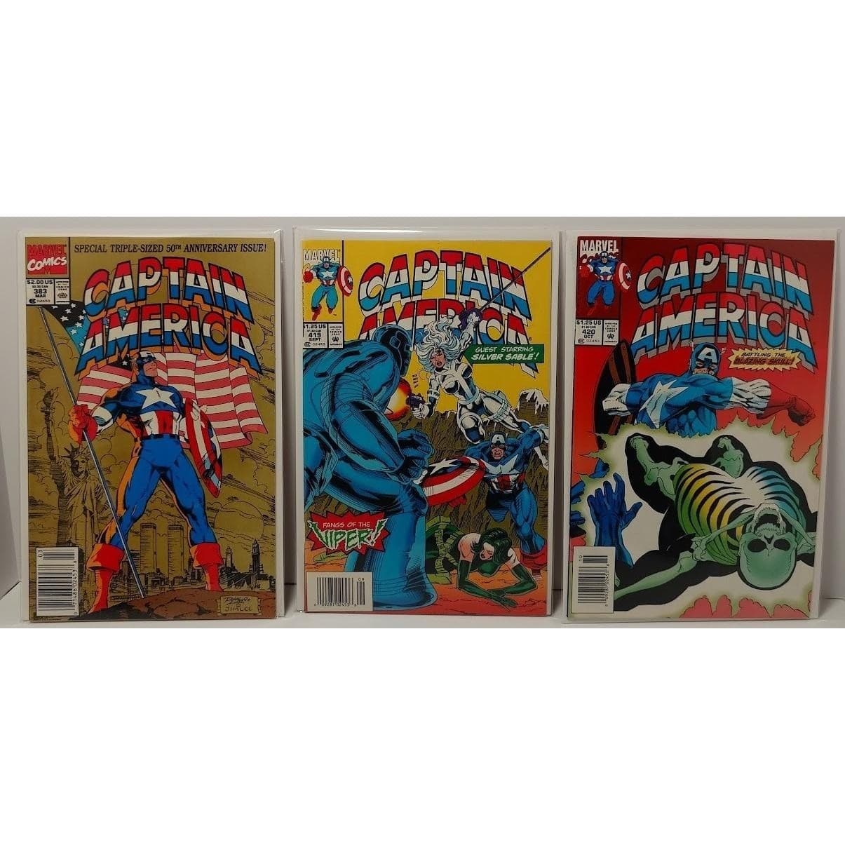 Captain America #383 419 420 Newsstand Edition Jim Lee Ron Lim 3x Comic Lot
