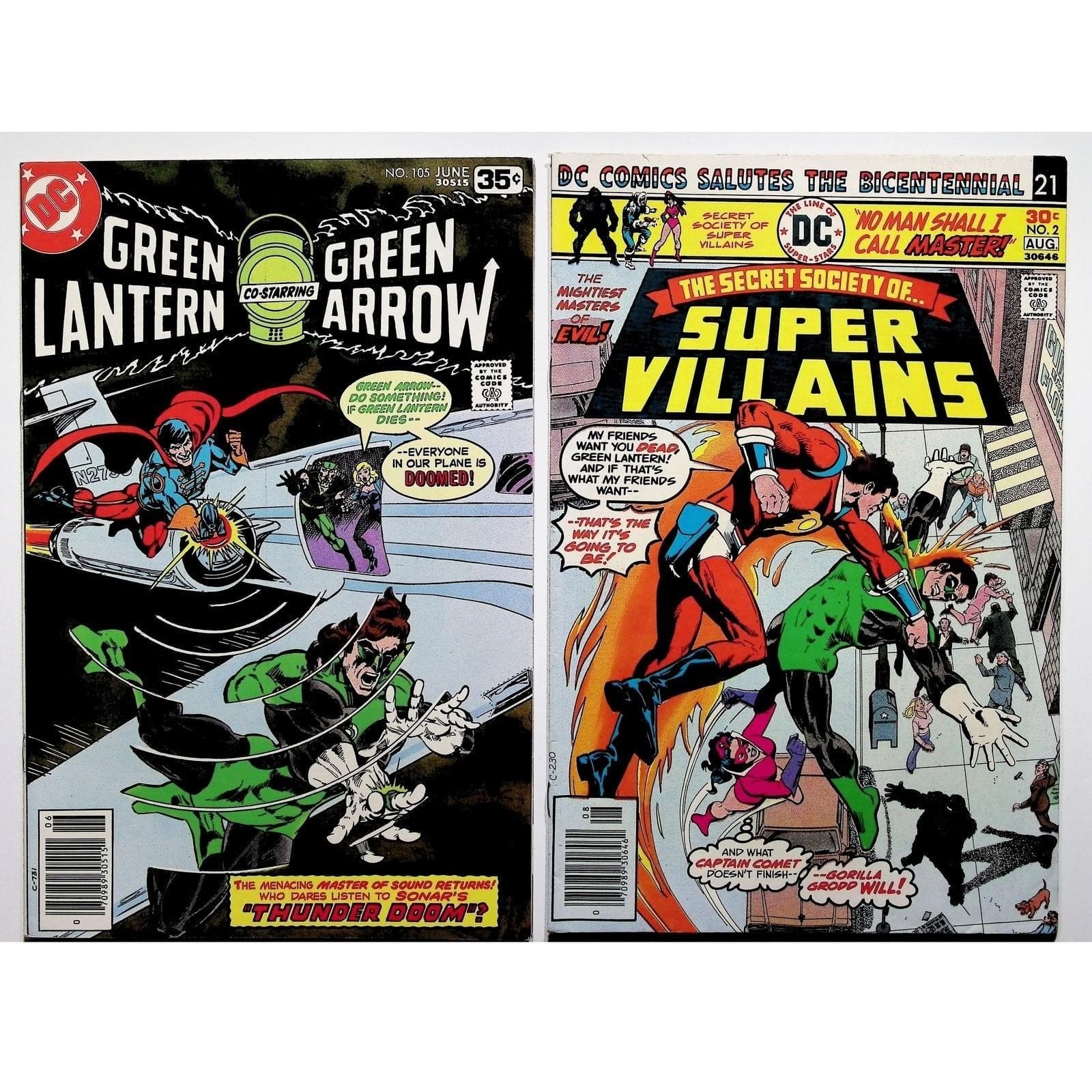 Green Lantern #105 Secret Society Super Villains 2 Bronze Age DC 2x Comic Lot