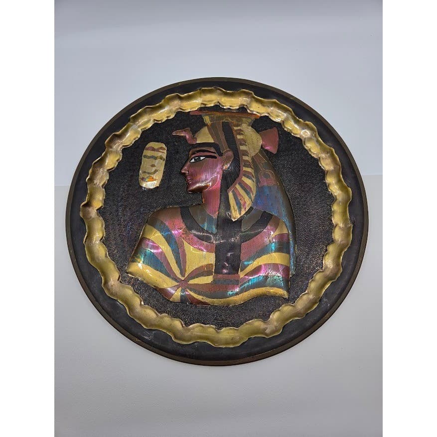 Handmade Egyptian Brass Wall Plate Queen Nefertari Egyptcore 13.5" Decor - Thumbnail 3