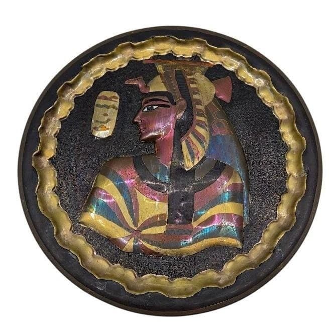 Handmade Egyptian Brass Wall Plate Queen Nefertari Egyptcore 13.5" Decor - Thumbnail 2
