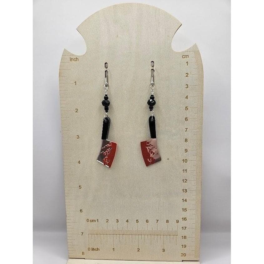 Cleaver Knife Earrings Dangle Drop Horror Halloween Bloody Statement Handmade - Thumbnail 3