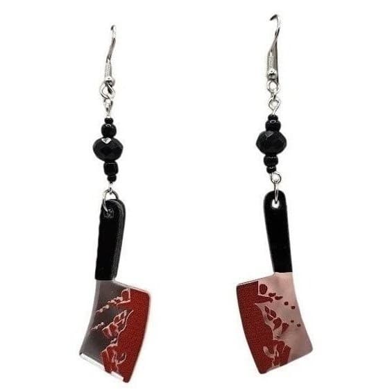 Cleaver Knife Earrings Dangle Drop Horror Halloween Bloody Statement Handmade - Thumbnail 2