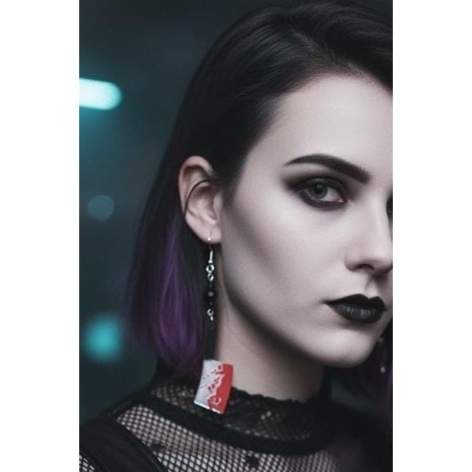 Cleaver Knife Earrings Dangle Drop Horror Halloween Bloody Statement Handmade - Thumbnail 5