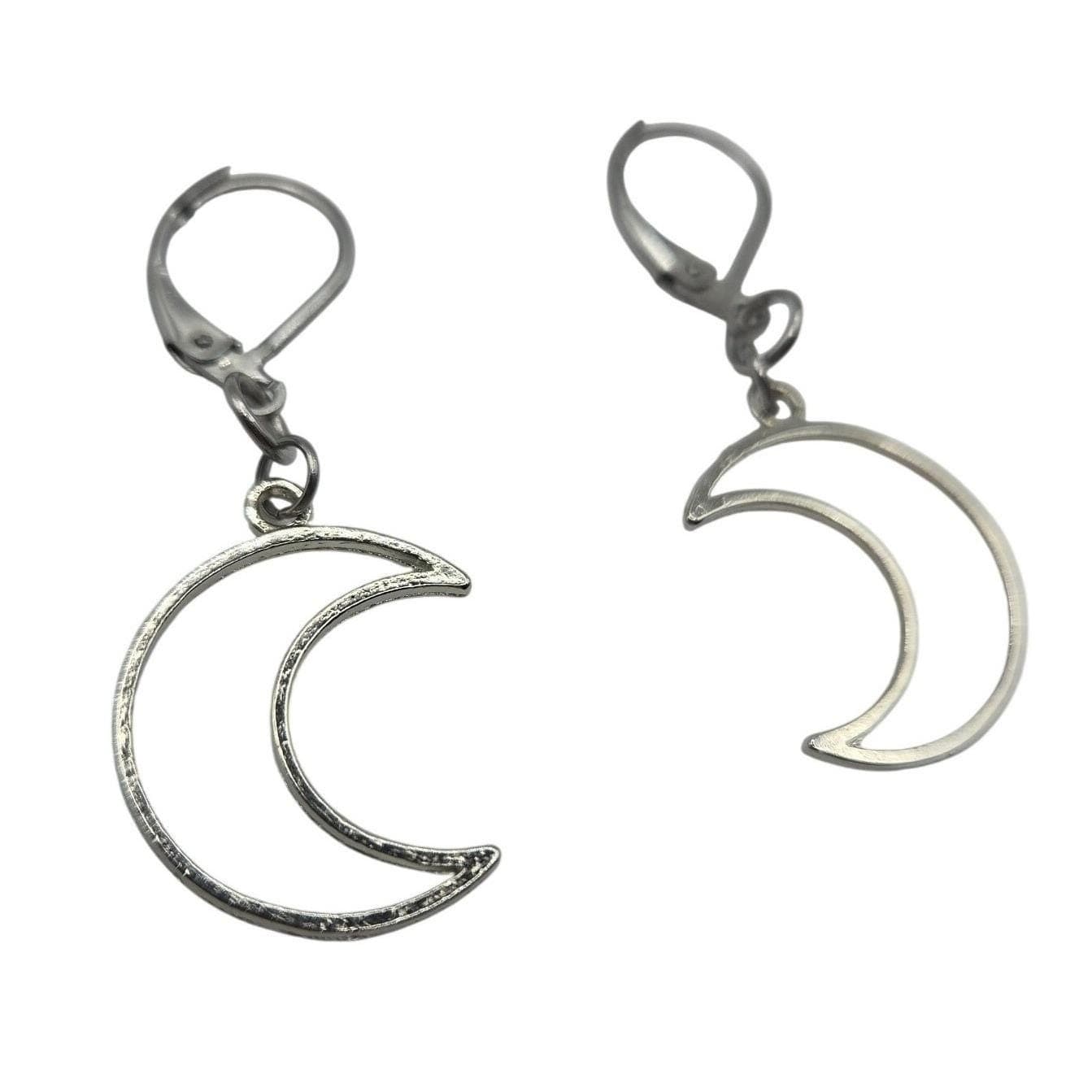 Handmade Earrings Silver Crescent Moon Stainless Steel Leverback Witchy Boho - Thumbnail 7