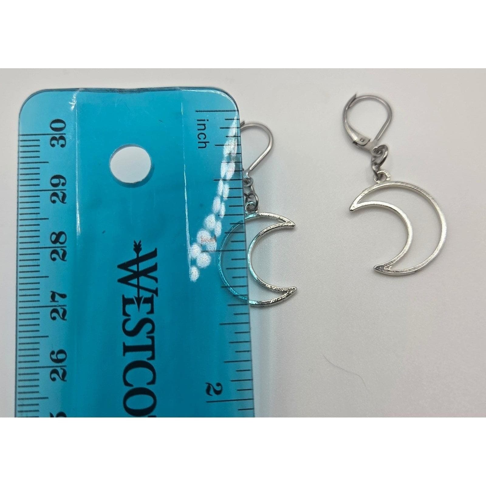 Handmade Earrings Silver Crescent Moon Stainless Steel Leverback Witchy Boho - Thumbnail 5