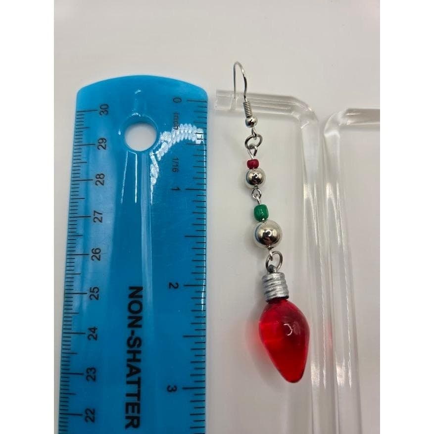 Handmade Earrings Red Christmas Light Bulb Dangle Holiday Jewelry - Thumbnail 4
