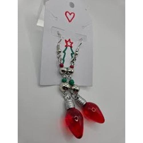 Handmade Earrings Red Christmas Light Bulb Dangle Holiday Jewelry - Thumbnail 5