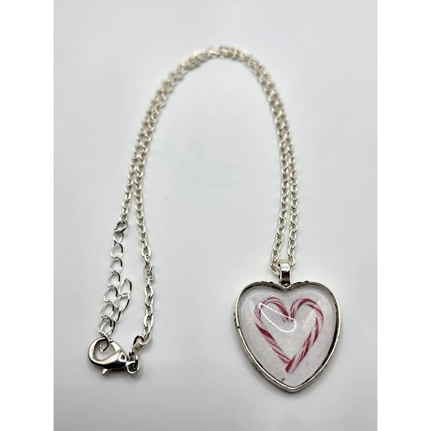 Handmade Necklace Silver Heart Candy Cane Christmas Pendant 21" Stainless Steel - Thumbnail 7
