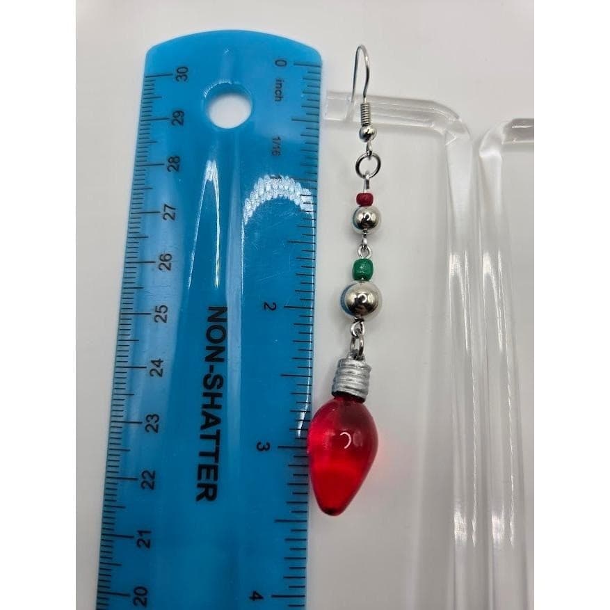 Handmade Earrings Red Christmas Light Bulb Dangle Holiday Jewelry - Thumbnail 7