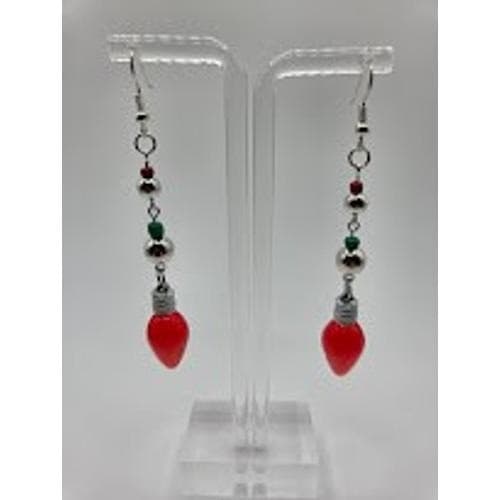 Handmade Earrings Red Christmas Light Bulb Dangle Holiday Jewelry - Thumbnail 6