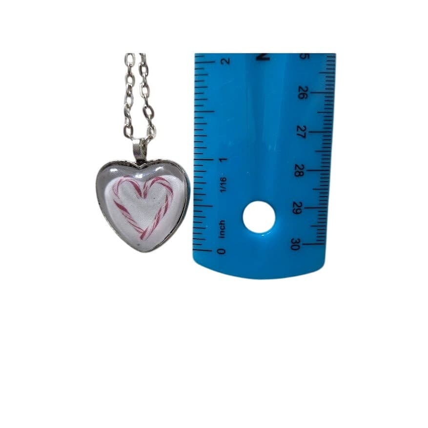 Handmade Necklace Silver Heart Candy Cane Christmas Pendant 21" Stainless Steel - Thumbnail 8