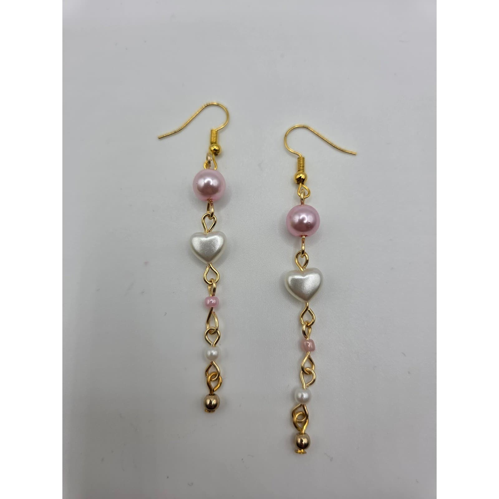 Handmade Earrings Gold Pink Faux Pearl Heart Drop Dangle Pearlcore - Thumbnail 8