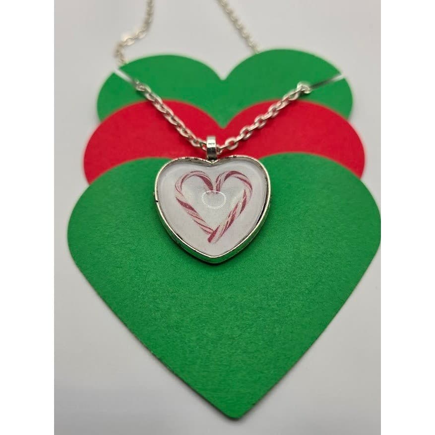 Handmade Necklace Silver Heart Candy Cane Christmas Pendant 21" Stainless Steel - Thumbnail 5