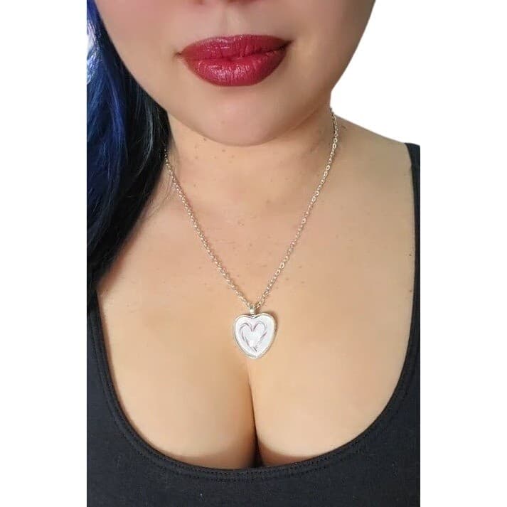 Handmade Necklace Silver Heart Candy Cane Christmas Pendant 21" Stainless Steel - Thumbnail 2