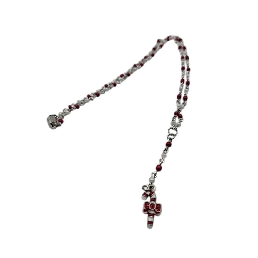 Handmade Necklace Red Faux Pearl Beaded Y-Shape Candy Cane Holiday # Festive - Thumbnail 5