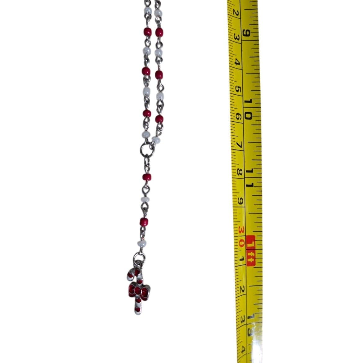 Handmade Necklace Red Faux Pearl Beaded Y-Shape Candy Cane Holiday # Festive - Thumbnail 8