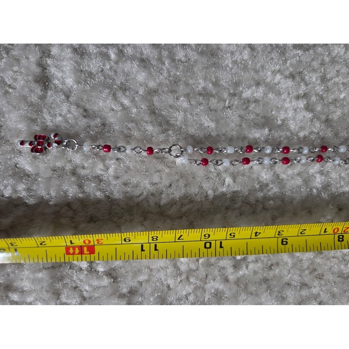 Handmade Necklace Red Faux Pearl Beaded Y-Shape Candy Cane Holiday # Festive - Thumbnail 7