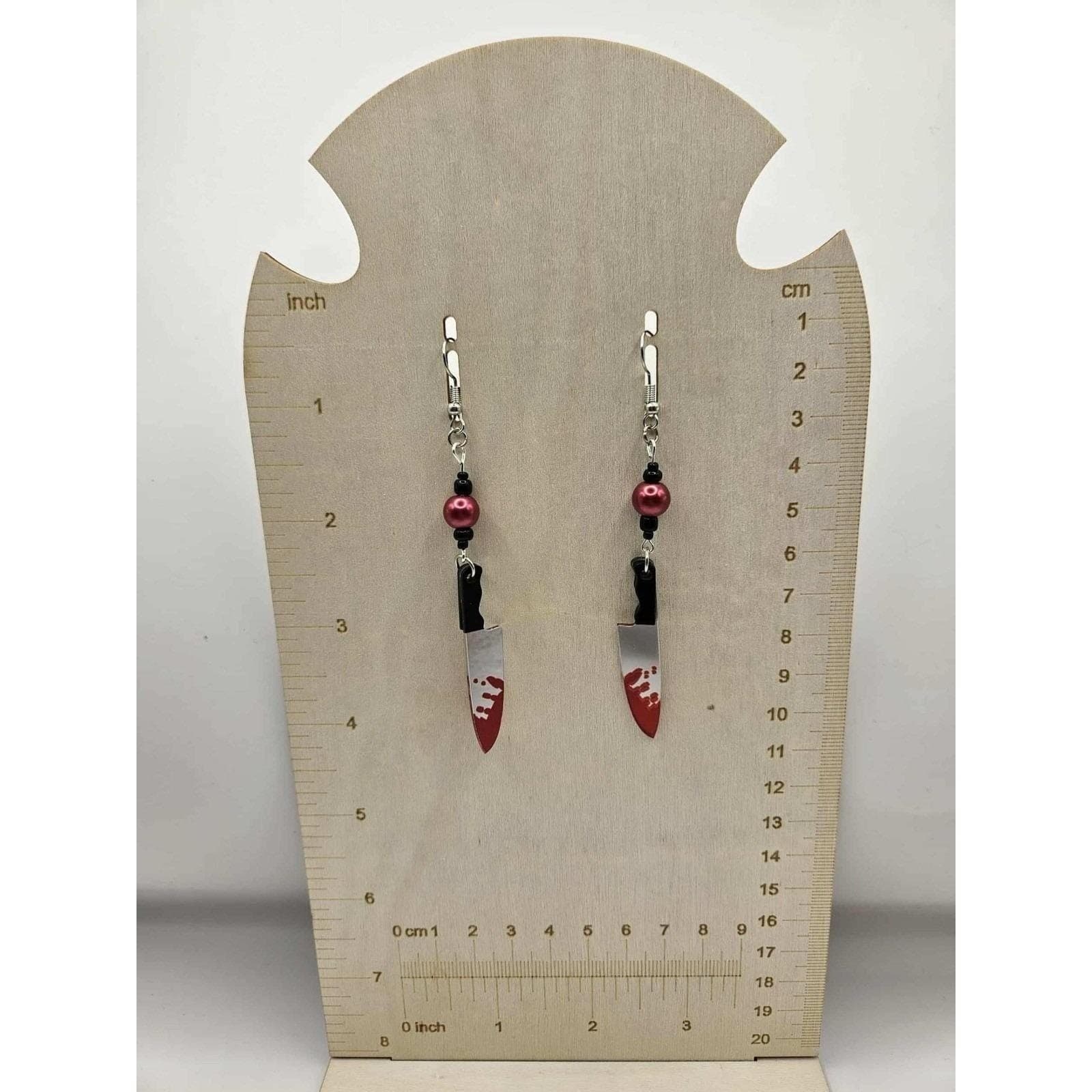 Bloody Knife Dangle Earrings Halloween Horror Goth Emo Spooky Jewelry Handmade - Thumbnail 3
