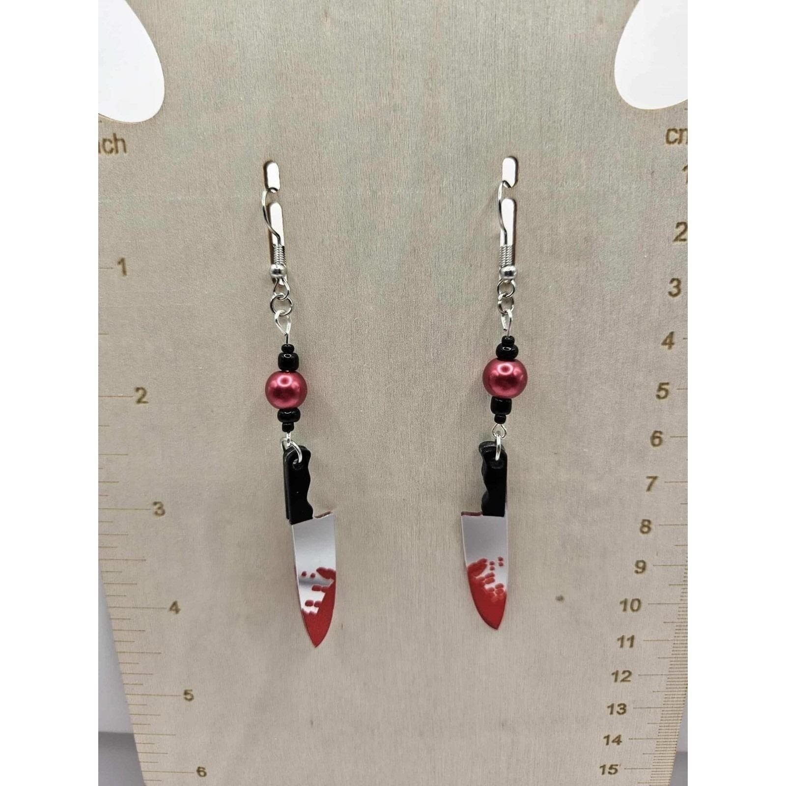 Bloody Knife Dangle Earrings Halloween Horror Goth Emo Spooky Jewelry Handmade - Thumbnail 2