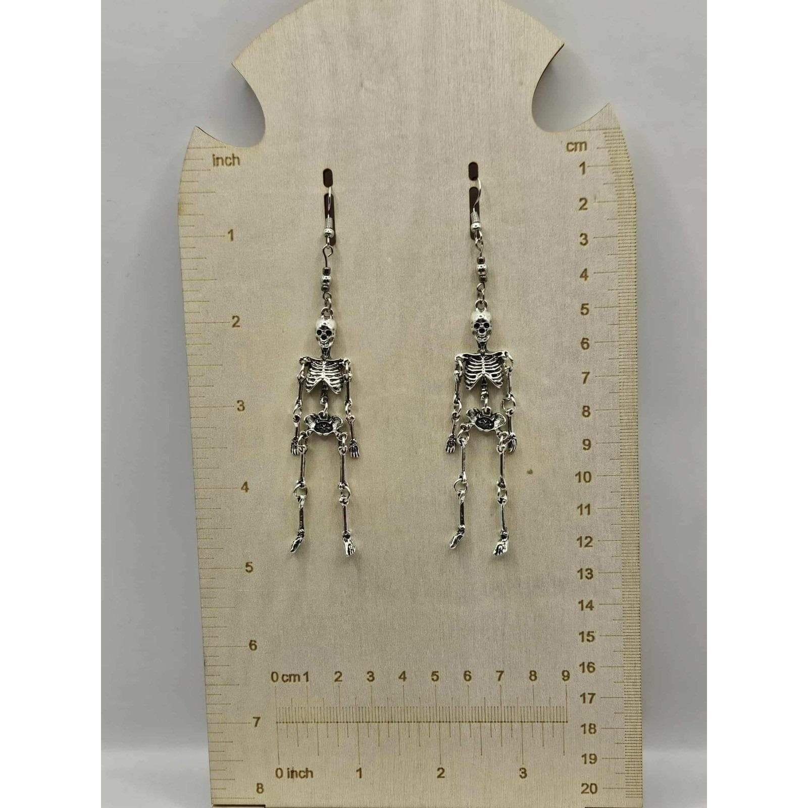 Skeleton Dangle Drop Earrings Silver Tone Halloween Costume Jewelry Handmade - Thumbnail 2