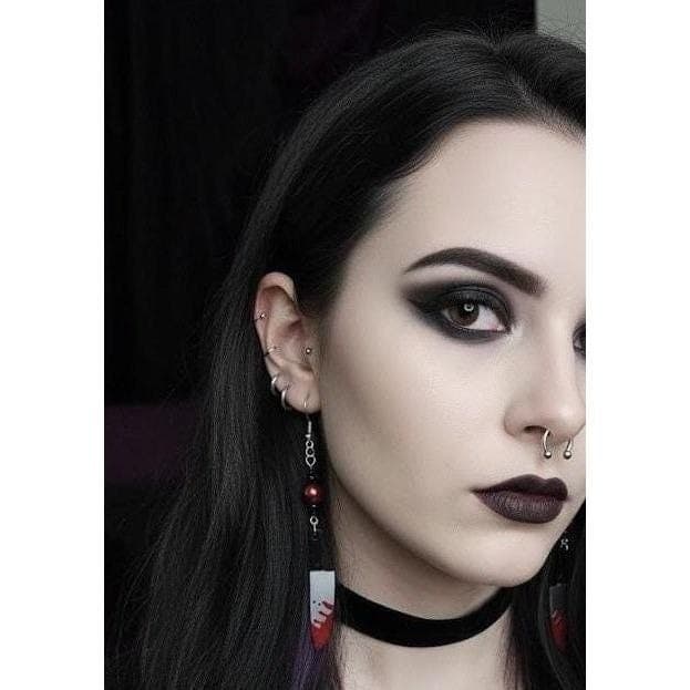 Bloody Knife Dangle Earrings Halloween Horror Goth Emo Spooky Jewelry Handmade - Thumbnail 5