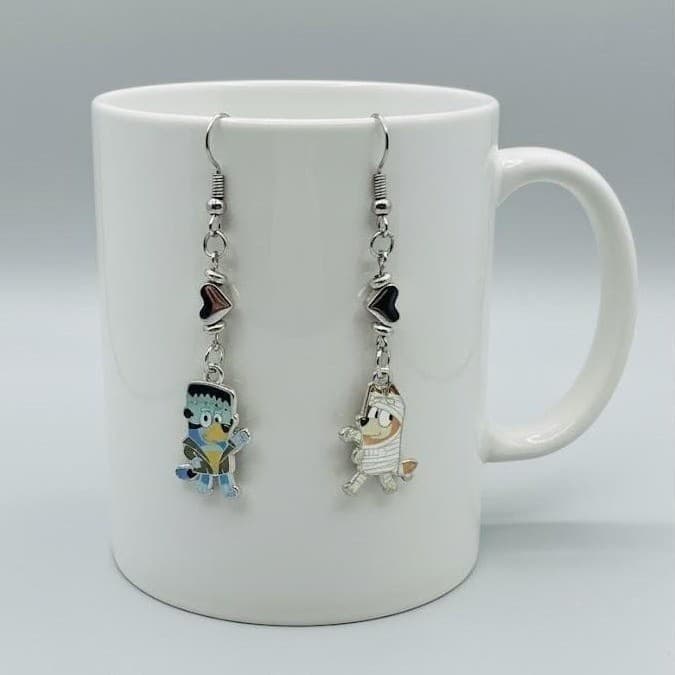 Bluey Cartoon Halloween Earrings Dangle Drop Frankenstein Handmade - Thumbnail 4