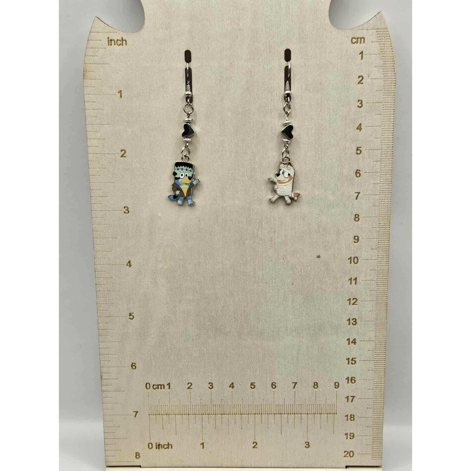 Bluey Cartoon Halloween Earrings Dangle Drop Frankenstein Handmade - Thumbnail 3