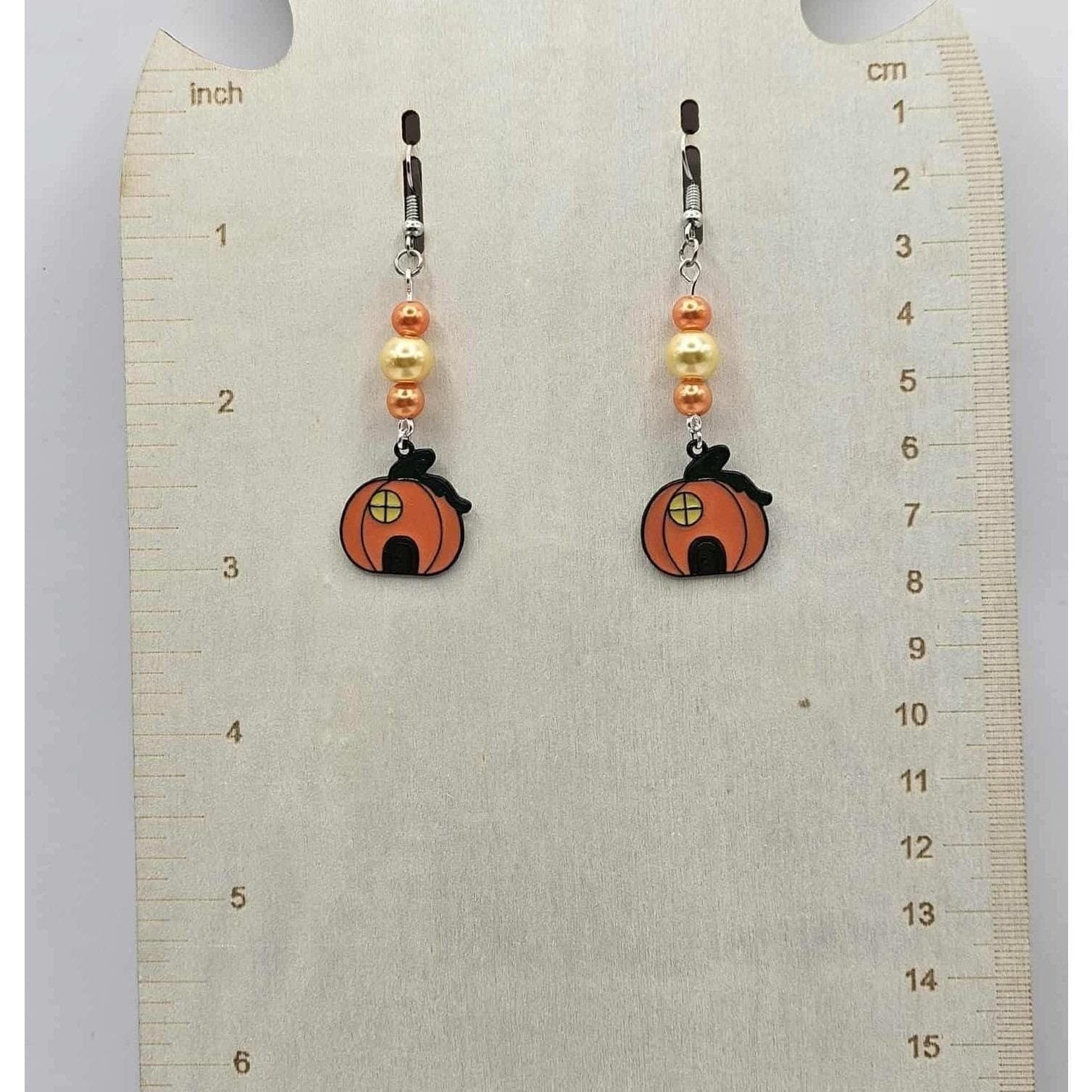 Pumpkin Earrings Dangle Drop Handmade - Thumbnail 2