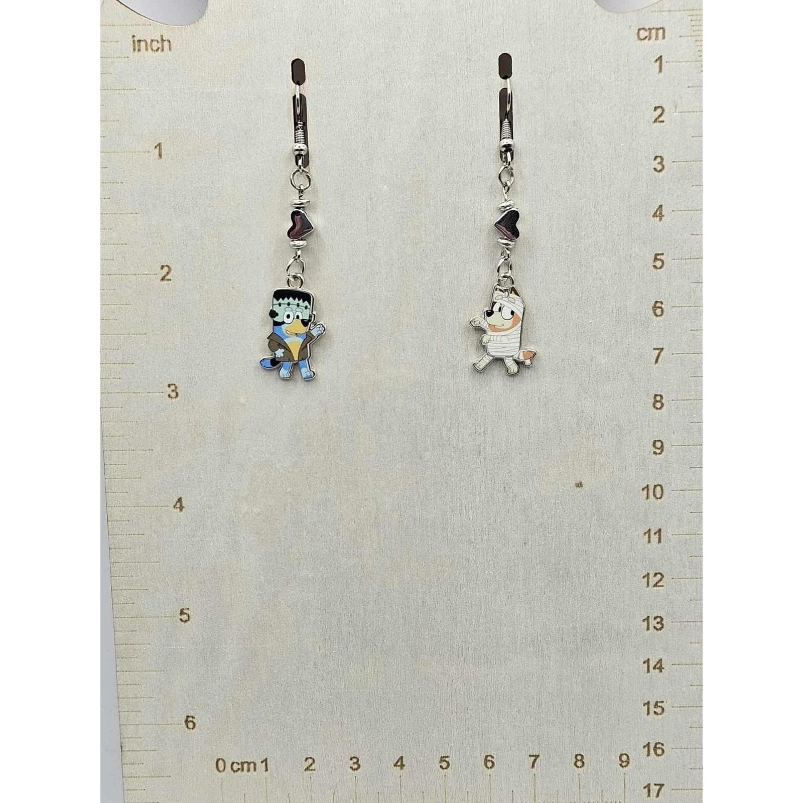 Bluey Cartoon Halloween Earrings Dangle Drop Frankenstein Handmade - Thumbnail 2