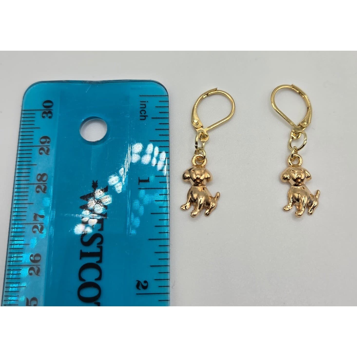 Handmade Earrings Gold Toned Cute Puppy Dog Leverback Hypoallergenic Whimsical - Thumbnail 5