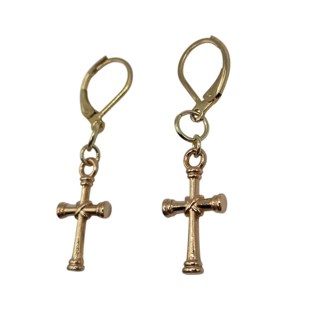 Handmade Earrings Gold Toned Cross Leverback Hypoallergenic # - Thumbnail 7