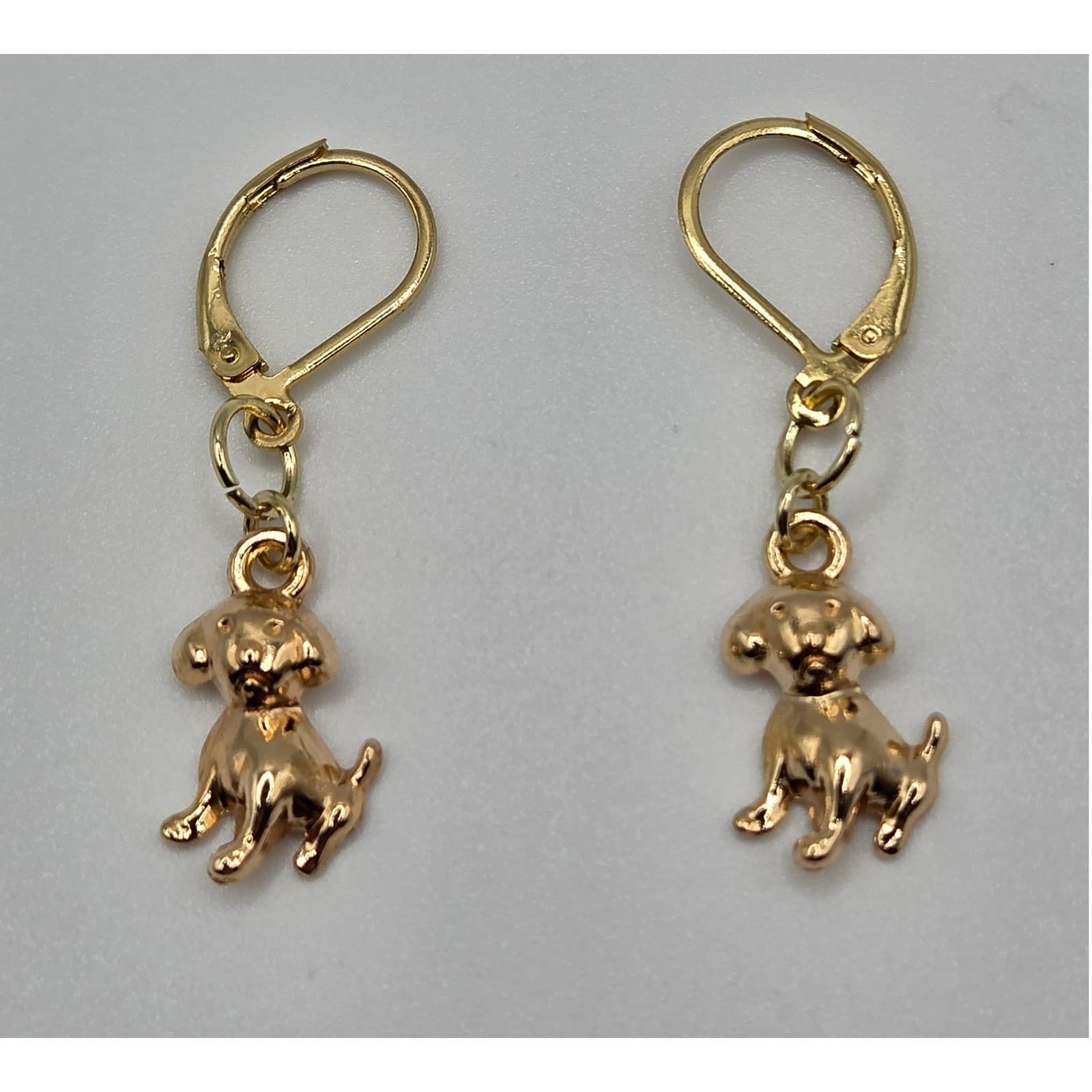 Handmade Earrings Gold Toned Cute Puppy Dog Leverback Hypoallergenic Whimsical - Thumbnail 6