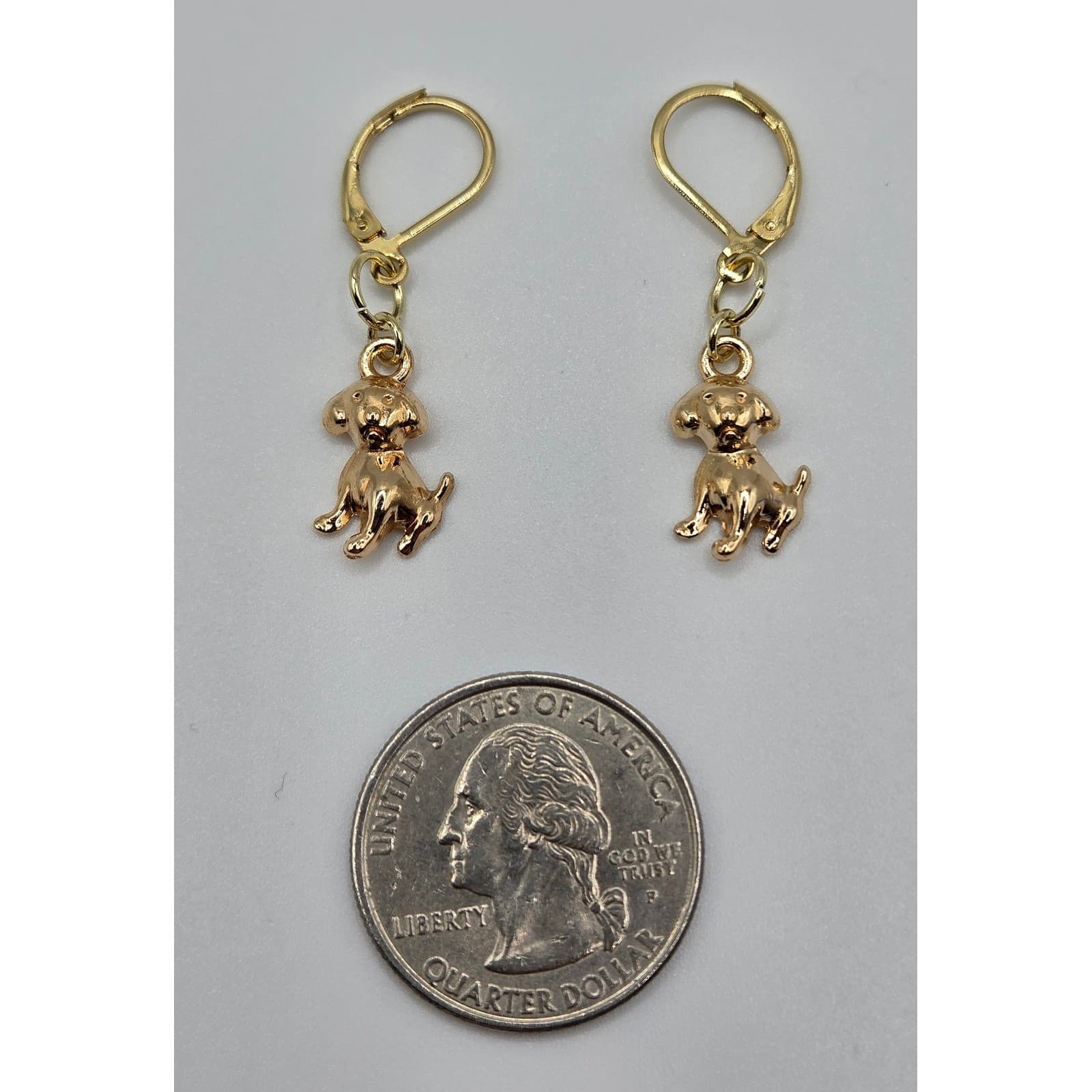 Handmade Earrings Gold Toned Cute Puppy Dog Leverback Hypoallergenic Whimsical - Thumbnail 7