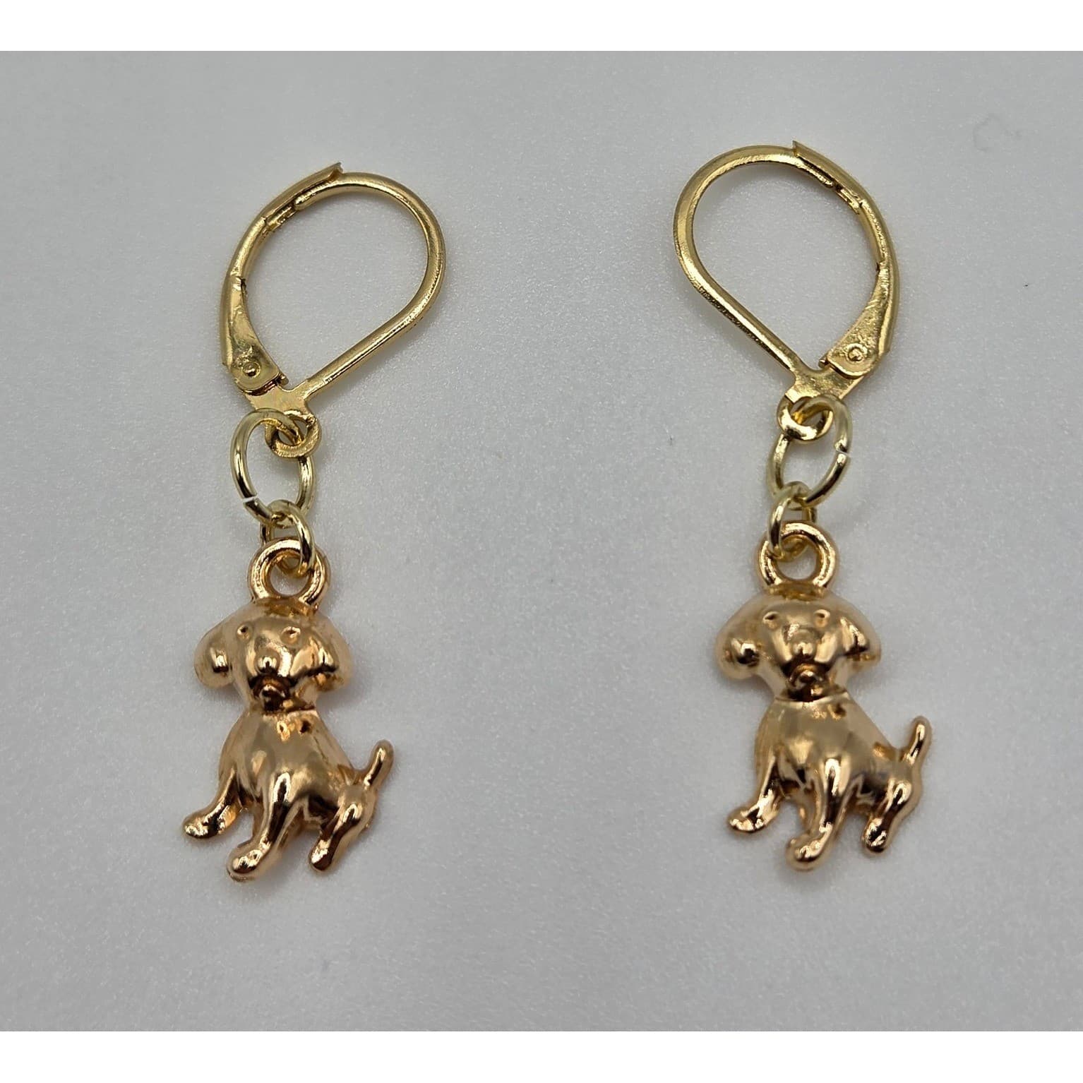 Handmade Earrings Gold Toned Cute Puppy Dog Leverback Hypoallergenic Whimsical - Thumbnail 8