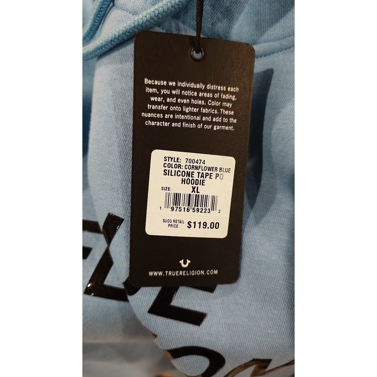 True Religion Silicone Tape Hoodie Tape PO Cornflower Blue XL New w/ Tags - Thumbnail 2