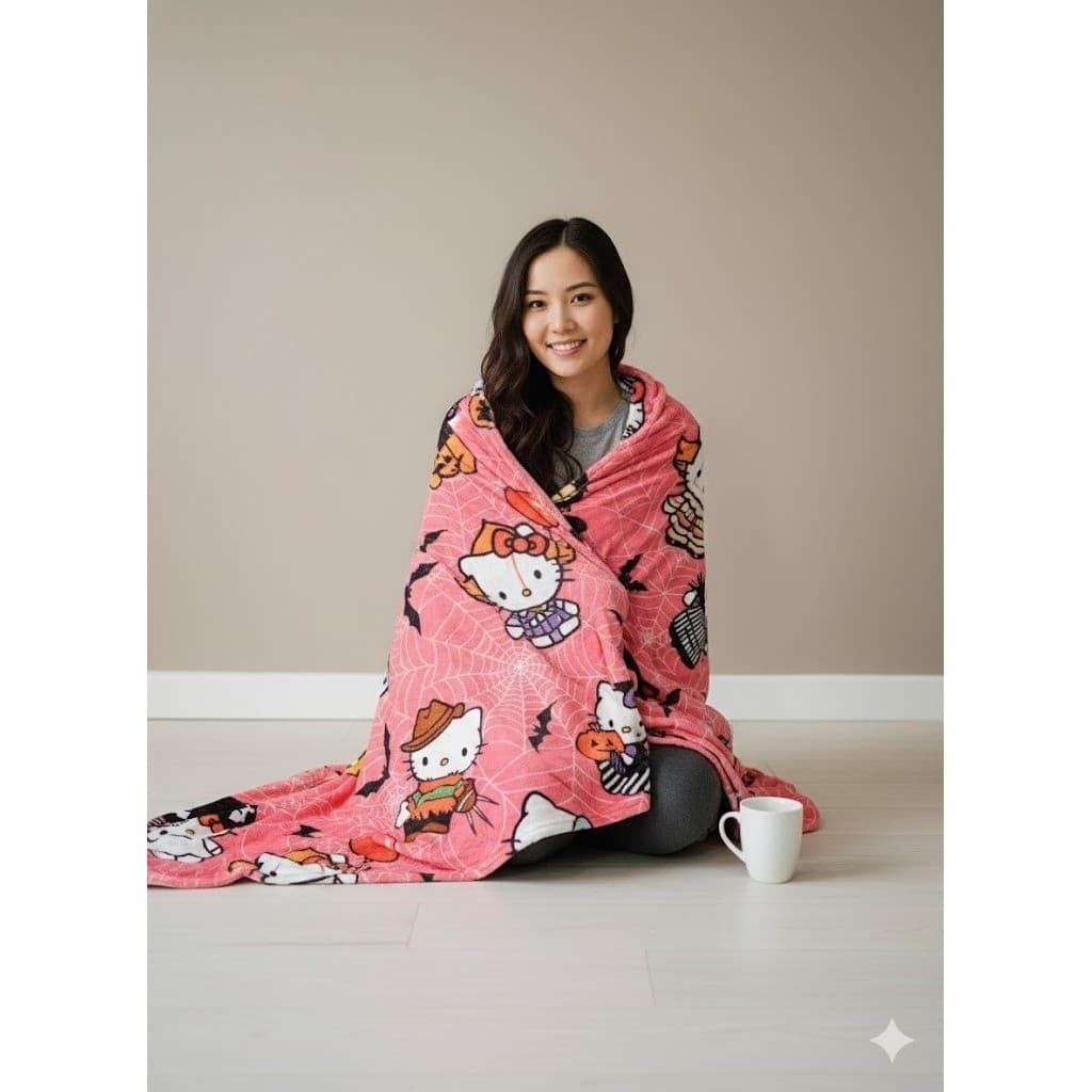 Hello Kitty Halloween Pink Blanket Throw Bat Sanrio Spooky Cute 60x80 inches - Thumbnail 5