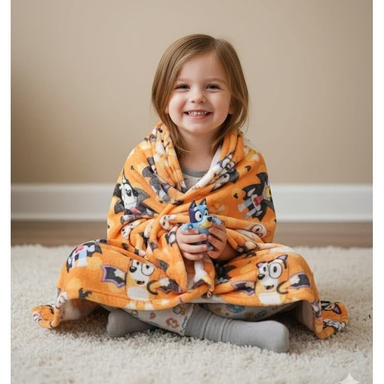 Bluey Cartoon Halloween Plush Throw Blanket 50x70 Orange Kids Blanket Bingo - Thumbnail 4